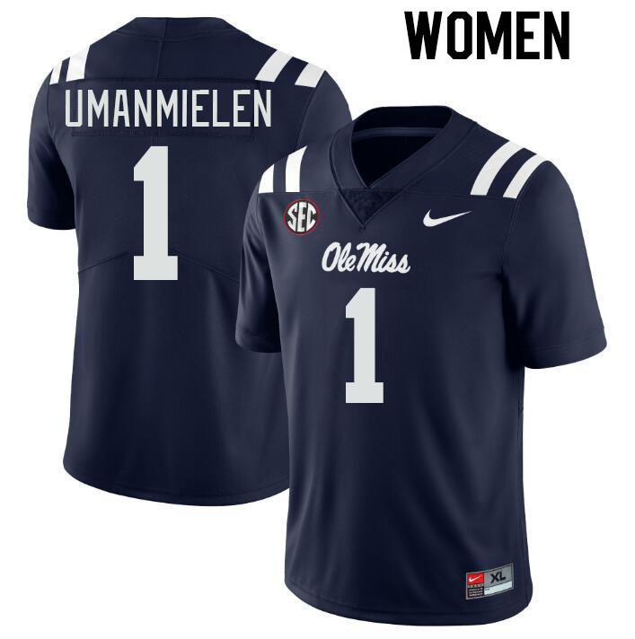 Women #1 Princely Umanmielen Ole Miss Rebels College Football Jerseys Stitched-Navy